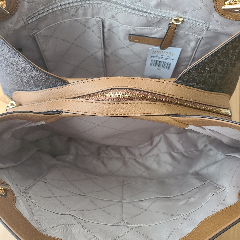 Michael Kors Chain Tote Bag – NWT Brown MK Logo Gold Hardware Shoulder Purse - Picture 6 of 12